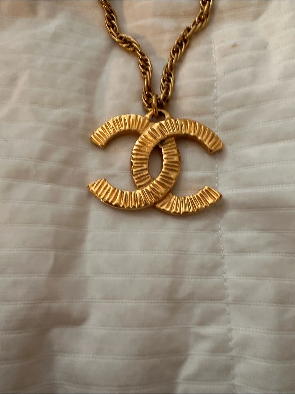 Vintage CHANEL Gold Textured Double C Pendant Necklace
